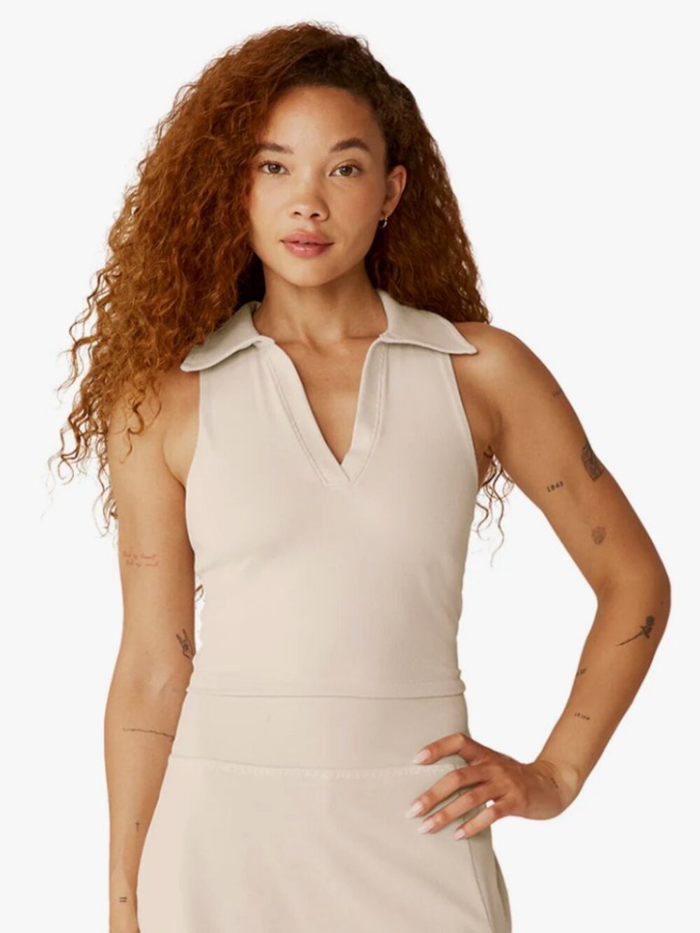 Sleeveless Polo Crop Top - Cream